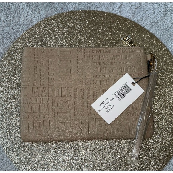 Steve Madden Embossed Logo Handle Wallet 8" x 4" AND Wristlet 9.5" x 7" Sand - Picture 10 of 15